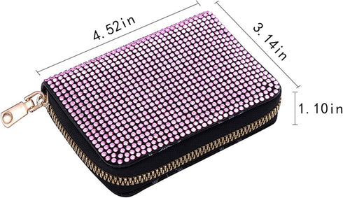 Women's Rhinestone Credit Card Holder Fashion Zipper RFID Card Case Organizer Bling Sparkle Slim Small Pouch Wallet...