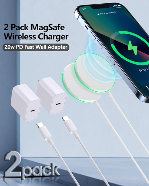2 Pack Magnetic Wireless Charger 15W Apple Mag-Safe Charger with 20W Adapter for iPhone 15/14/13/12 Pro/Max/Plus/Mini and AirPods 3/2/Pro 2/Pro Wi...