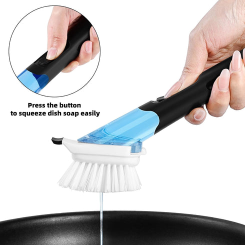 SUBEKYU Dish Brushes with Soap Dispenser, Kitchen Dish Scrubber Brushes with Handle, Dishwashing Cleaning Scrubbers for Dishes/Pans/Pots, Black, 2...