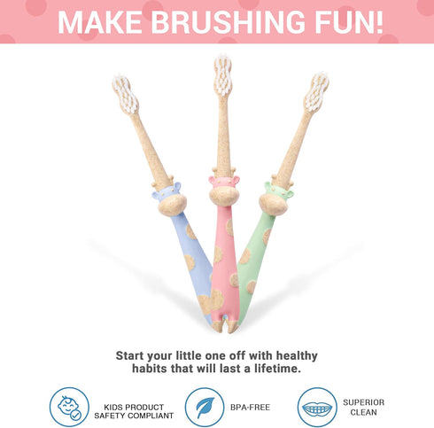 ROARex® All-Natural Eco Friendly Kids Toothbrush Made from Plants - Giraffe 4-36m - Baby to Toddler - Rose/Mint - 4pk | 1% for The Planet Product...