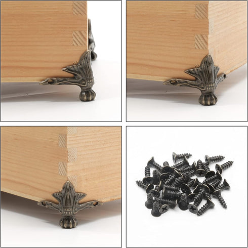20 Pcs Antique Brass Box Legs, Wood Case Jewelry Chest Storage Box Feet Corner Protector Decorative (Style4, Bronze)...