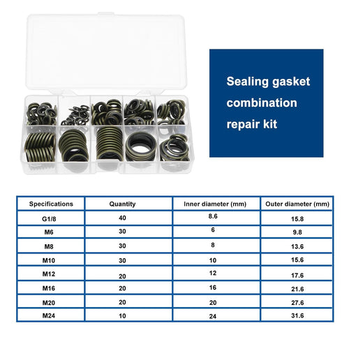 SING F LTD 200Pcs Oil Seal Washer Metal Seal Oil Washers G1/8 M6 M8 M10 M12 M16 M20 M24 Bonded Sealing Washer Assortment Kit for Automotive,Hydrau...