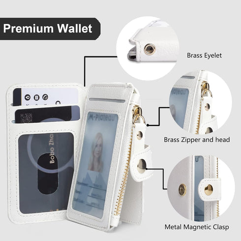M-Plateau Phone Wallet Stick on, PU Leather Card Holder with Zipper Pocket Compatible with iPhone Case (White)...