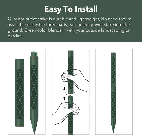 HBN Outdoor Power Stake Waterproof with 6FT Long Extension Cord, 3 Grounded Outlets Yard Power Strip with Protective Covers, Electrical Power Stak...