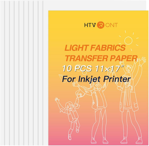 HTVRONT Iron on Transfer Paper for Light T Shirts -10 Pack 11x17" Heat Transfer Paper for Inkjet Printer, Easy to Use Printable Heat Transfer Viny...