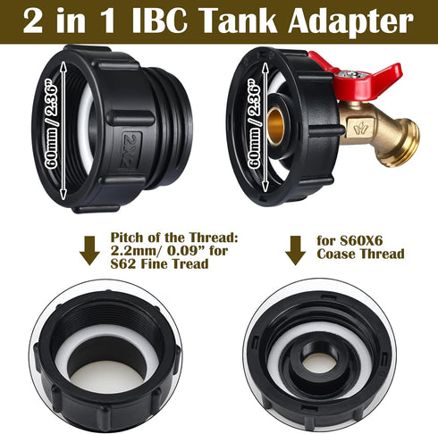 Nuanchu 275-330 Gallon IBC Tote Tank Adapter 2 in 1 IBC Tote and Coarse Thread 3/4 Inch Brass Hose Faucet Valve with Ball Valve for Garden Hose Co...