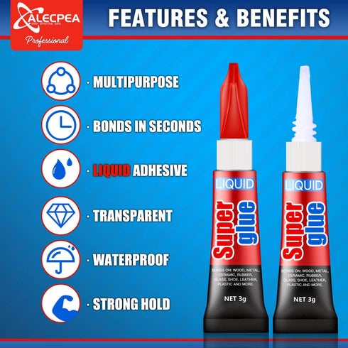 Super Glue, 12-Pack Single-Use Tubes 3 Gram Each, Super Fast, Liquid & Strong Adhesive Superglue, Glue for Hard Plastics, DIY Craft, Ceramics, Fra...