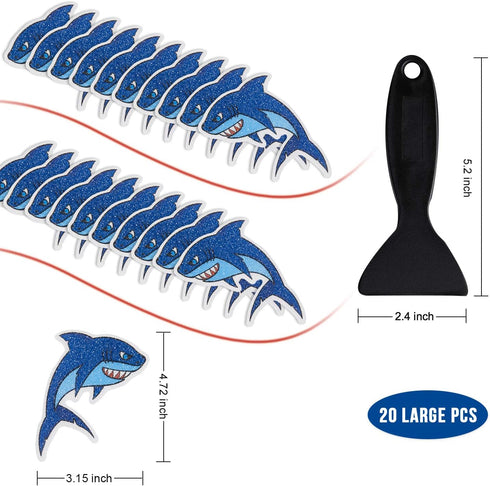 Non Slip Shark Bathtub Stickers, 20 PCS Adhesive Kids Anti Slip Decal Treads for Shower and Bath Tub with Premium Scraper, Each About 4.7" x 3.2"...