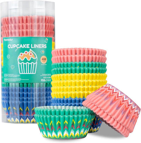 400pcs Paper Cupcake Liners - Standard Size 2 Inches Muffin Liners - 4 Colors Sunflower Patterns Baking Cups Cupcake Wrappers, Model BK009...