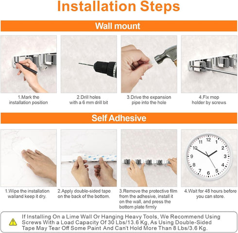 Mop and Broom Holder Wall Mount, Upgraded Broom Organizer Wall Mount, Stainless Steel Broom Hanger Wall Mount for Home Kitchen Garden Laundry Gara...