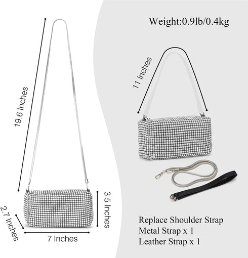 Bling Shiny Crossbody Bag Silver Rhinestone Purse Evening Handbag Wedding Prom Party Sparkling Clutches for Woman...
