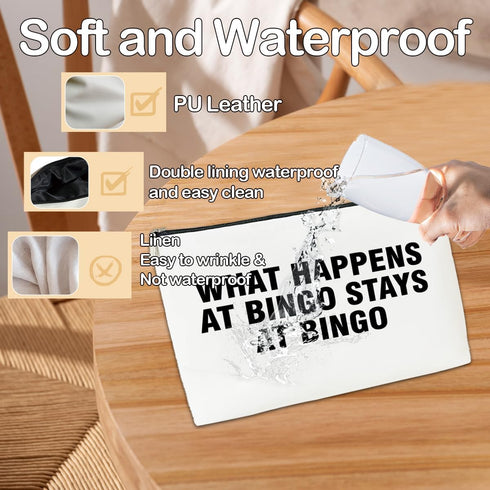 Funny Bingo Player Makeup Bag Gift for Her, What Happens at Bingo Stays at Bingo, Bingo Money Game or Casino Gambling Lover or Gambler Gift, PU Le...