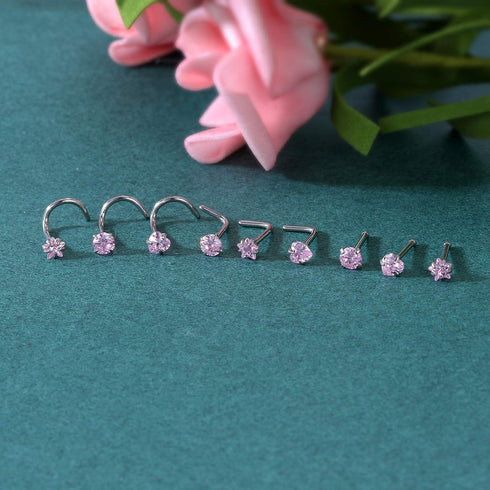 ZS 9-12PCS 20g Surgical Stainless Steel Nose Stud Ring Piercing Nose Bone/L Shaped/Nose Screws Rings Set...