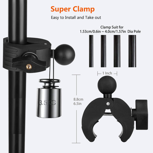 Peastrex Camera Super Clamp Motorcycle Bike Mount Arm 1inch Ball Head Accessories for GoPro AKASO DJI Action Insta360 DSLR Digital Camera Monitor ...