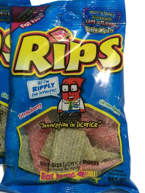 Rips Strawberry and Greenapple Licorice Pieces, 4 Ounce Bags, 2-bags...
