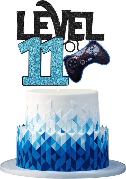 Level 11 Game Birthday Cake Topper - Video Game Boy's 11th Birthday Level Up Party Blue Cake Supplies - Game On Winner Gaming Party Decoration...