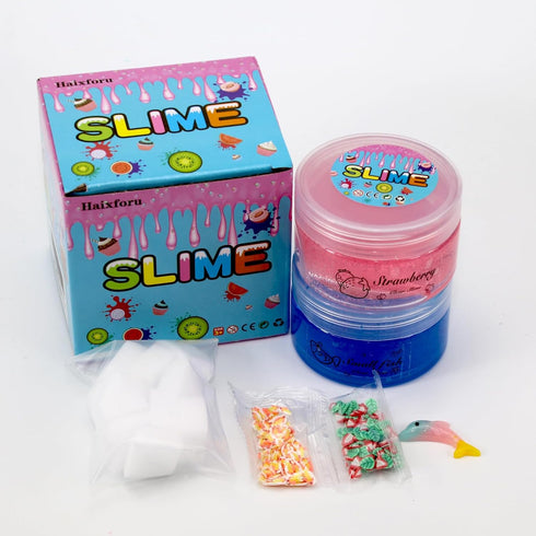 2 Packs Pink and Blue Crunchy Slime Kit for Girls,Non Sticky and Super Soft Sludge Jelly Cube Slime Toy,DIY Crystal Glue Boba Slime Party Favor fo...