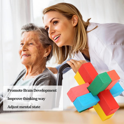 6 in 1 Building Blocks of Adult Intelligence, Anti Dementia Toys for Elderly, Wooden Brain Teaser Puzzles Toys, Block Intellectual Brain Teaser Ga...