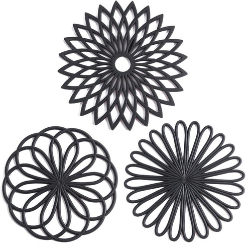 Set of 3 Silicone Trivet Mat - Hot Pot Holder Hot Pads for Table & Countertop - Trivet for Hot Dishes - Non-Slip & Heat Resistant Modern Kitchen H...