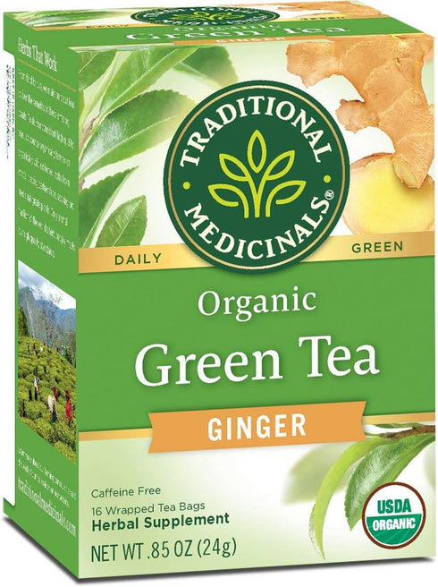 Traditional Medicinals Organic Green Tea Ginger Herbal Tea, Promotes Healthy Digestion, (Pack of 1) - 16 Tea Bags...