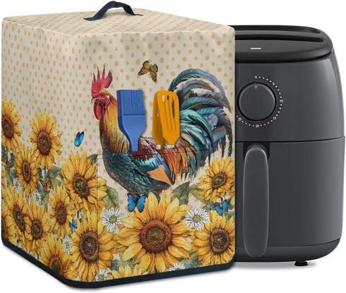 Dust Cover with Pocket for Air Fryer Oven, Protective Cover Dust-Proof Stain Resistant Electric Appliance Cover Easy to Clean, Rooster Sunflower P...
