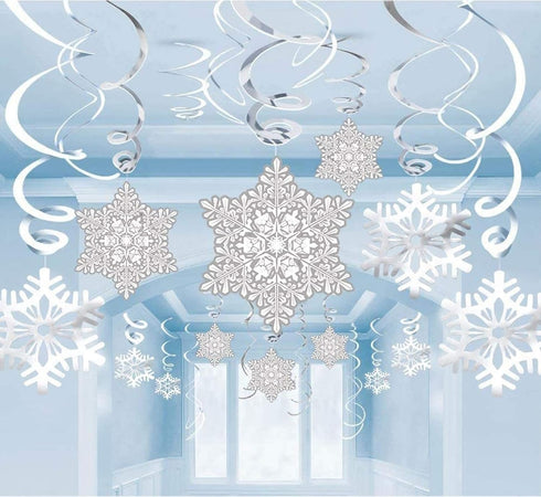 Moon Boat 42Ct Christmas Snowflake Hanging Swirl Decorations from Ceiling - Winter Party Wonderland Xmas Holiday Ornaments...