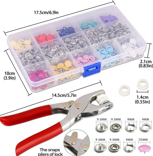 Minestylish 200 Sets Metal Snaps Buttons with Fastener Pliers Press Tool Kit Perfect for DIY Crafts Clothes Hats and Sewing, Snap Button Fasteners...