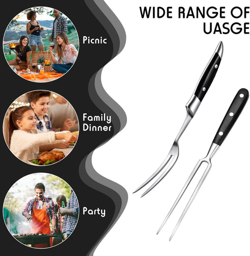 CHENGU 2 Pieces Carving Fork for Meat 12 Inch Kitchen Stainless Steel Serving Cooking with Wood Handle Classic Grill with ABS Handle Xmas Black Ba...