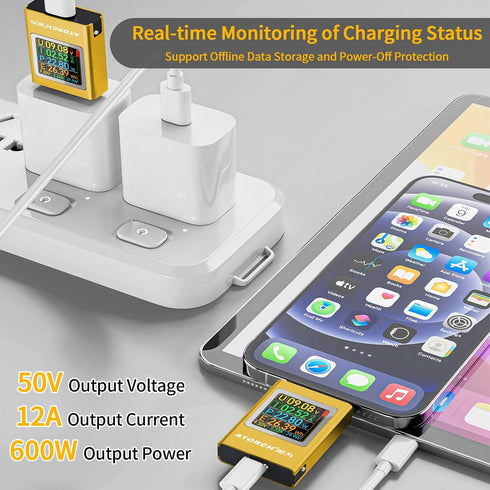 USB C Power Meter USB C Tester, USB Multimeter 4.5-50V 0-12A Two-Way Measurement Gravity Sensor Voltage Current Capacity Amp Volt Voltmeter Ammete...