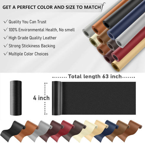 YAFLC Self Adhesive Leather Repair Tape Kit, 4"x 63" Leather Repair Patch for Furniture, Leather Repair Patch for Car seat, Sofas, Couch, Boat Sea...