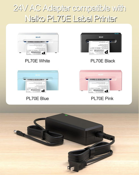24V Power Supply Compatible with Nelko PL70E Bluetooth Thermal Shipping Label Printer Power Adapter Compatible with Nelko Wireless 4x6 Shipping La...