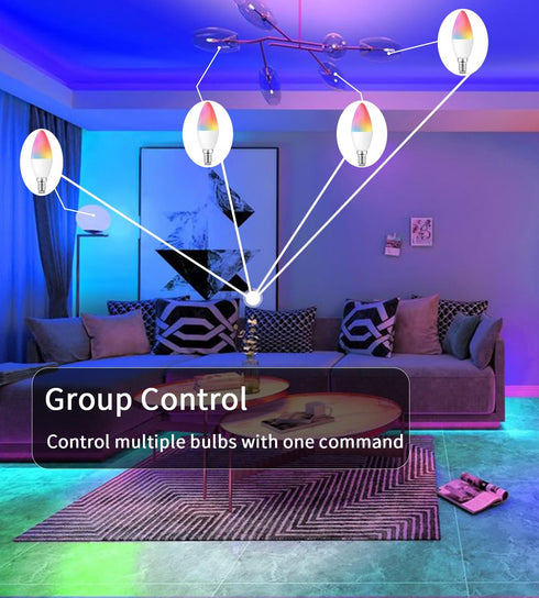 Smart Light Bulbs E12 RGB+CCT Led WiFi+Bluetooth Smart Bulbs 300lm 40W Equivalent Multicolor and Dimmable That Work with Alexa Google Smart Things...