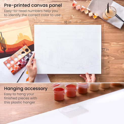 ARTEZA Paint by Number for Adults, 12x16 Inches, 21 Pieces, Desert Paint by Numbers Kit, Comes with 1 Canvas Panel, 12 Acrylic Paint Pots, 5 Paint...