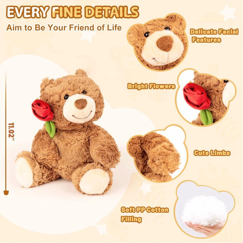 Cute Stuffed Bear 11.02 Inch Teddy Bear Stuffed Animal with Rose Small Teddy Bear Plush Toy Valentine's Day Stuffed Animal Bear for Girlfriend Kid...