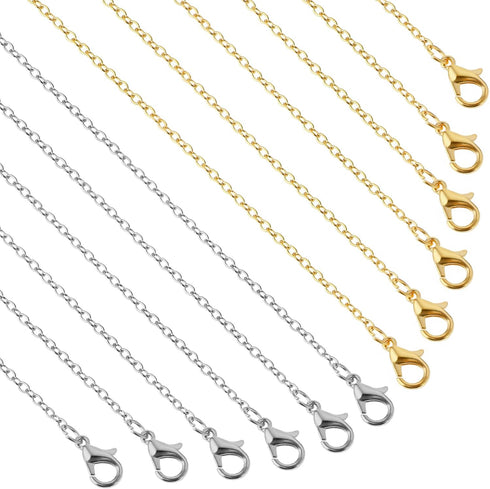 Qianyu 12 Pieces Necklace Chains for Jewelry Making with Lobster Clasp Gold and Silver Plated DIY Jewelry Charms Round Link Snake Necklace Chains ...