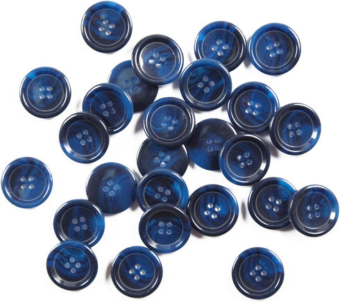 50 Pcs Large 1 inch Blue Buttons for Sewing Round Resin Navy Blue Buttons for Crafts 4 Hole Flatback Coat Buttons for Shirt Sweater DIY and Clothi...
