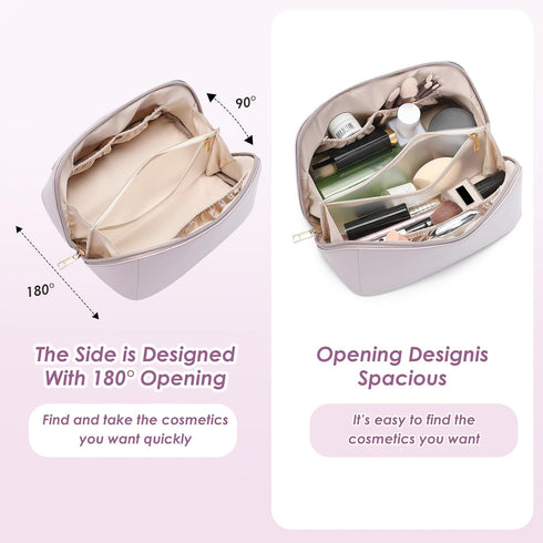Travel Makeup Bag,Large Capacity Cosmetic Bags for Women,Waterproof Portable Pouch Open Flat Toiletry Bag Make up Organizer with Divider and Handl...