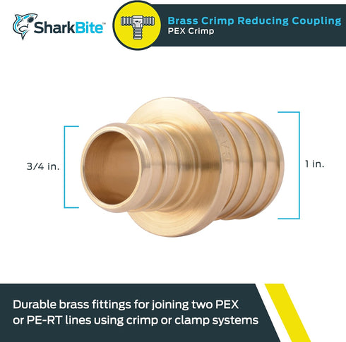 SharkBite 3/4 x 1 Inch Crimp Reducing Coupling, Brass Plumbing Fitting, PEX Pipe, PE-RT, UC060LFA...