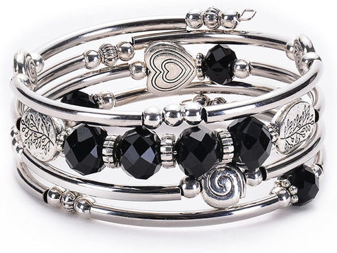 Multilayer Stackable Crystal Bead Wrap Bracelet Handmade Bohemian Twist Tree Love Heart Bangle for Women Girlfriend Layered Statement Jewelry...