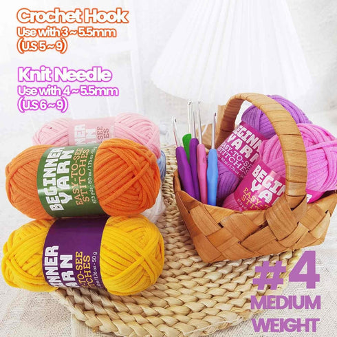 3x50g Beginners Pink Blue Purple Mixed Yarn, 260 Yards Yarn for Crocheting Knitting, Easy-to-See Stitches, Worsted Medium #4, Chunky Thick Cotton ...