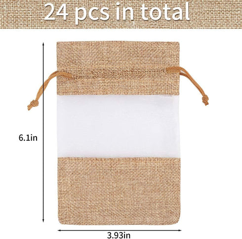 CCINEE 24PCS Burlap Drawstring Gift Bag, Mesh See Through Gift Bags With drawstring 4x6 Inch Organza Treat Pouch for Jewelry Wedding Baby Shower E...