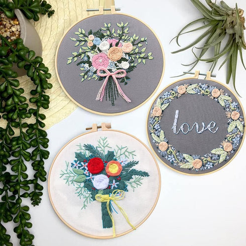 3pcs Embroidery Starter Kit for Beginners Floral Embroidery Kit DIY Material Package with 20cm Bamboo Embroidery Hoop......