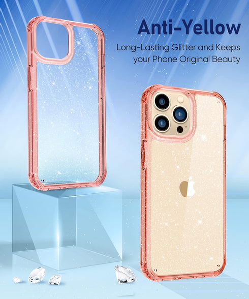 MIODIK Compatible with iPhone 13 Pro Case, with Screen Protector + Camera Lens Protector, Clear Glitter Women Girls Protective Shockproof Phone Ca...