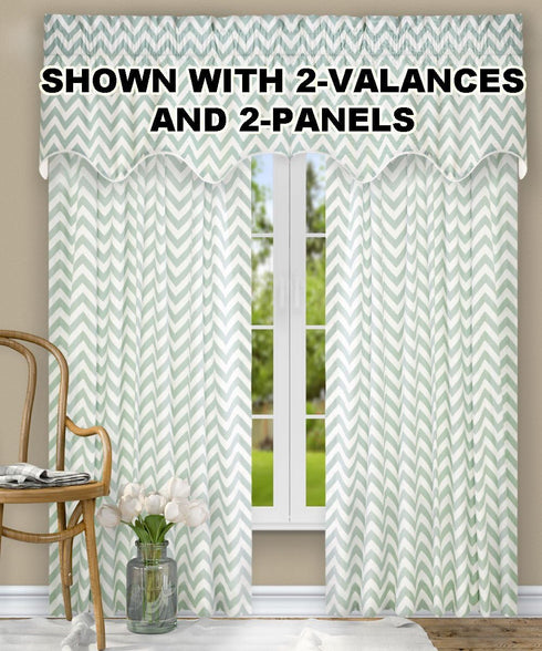 Ellis Curtain Reston Chevron Stripe Lined Scallop Valance, 50" x 17", Spa...