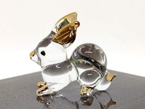 Rabbit Tiny Miniature Figurines Animals Hand Blown Glass Art W/22K Gold Trim Collectible Gift Decorate, Clear Gold...