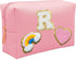 Personalized Inital Preppy Makeup Bag Set with Zipper, Monogram Waterproof Travel Cosmetic Bag for Women, Cute Preppy Patch Toiletry Bag for Trave...