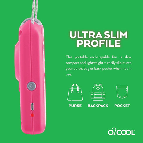 O2COOL Personal Travel Rechargeable Battery Powered Neck Cooling Fan, Single Pack (Pink)...