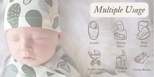 Newborn Blanket Baby Stretch Wrap Swaddle Blanket Receiving Blanket Set with Matching Beanie...