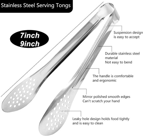 4 Pack Buffet Tongs, Stainless Steel Serving Tongs Serving Utensils 7Inch,9Inch...
