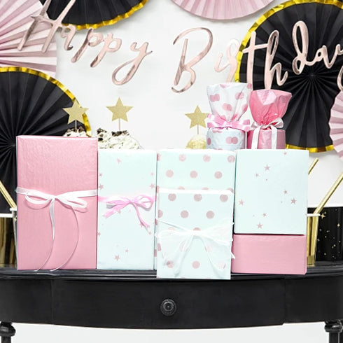 LIAPAWPAW 30 Sheets Pink Tissue Paper for Gift Bags, Metallic Gift Wrapping Tissue Paper Bulk, Cute Polka Dot Star Art Tissue for Girl's Birthday ...